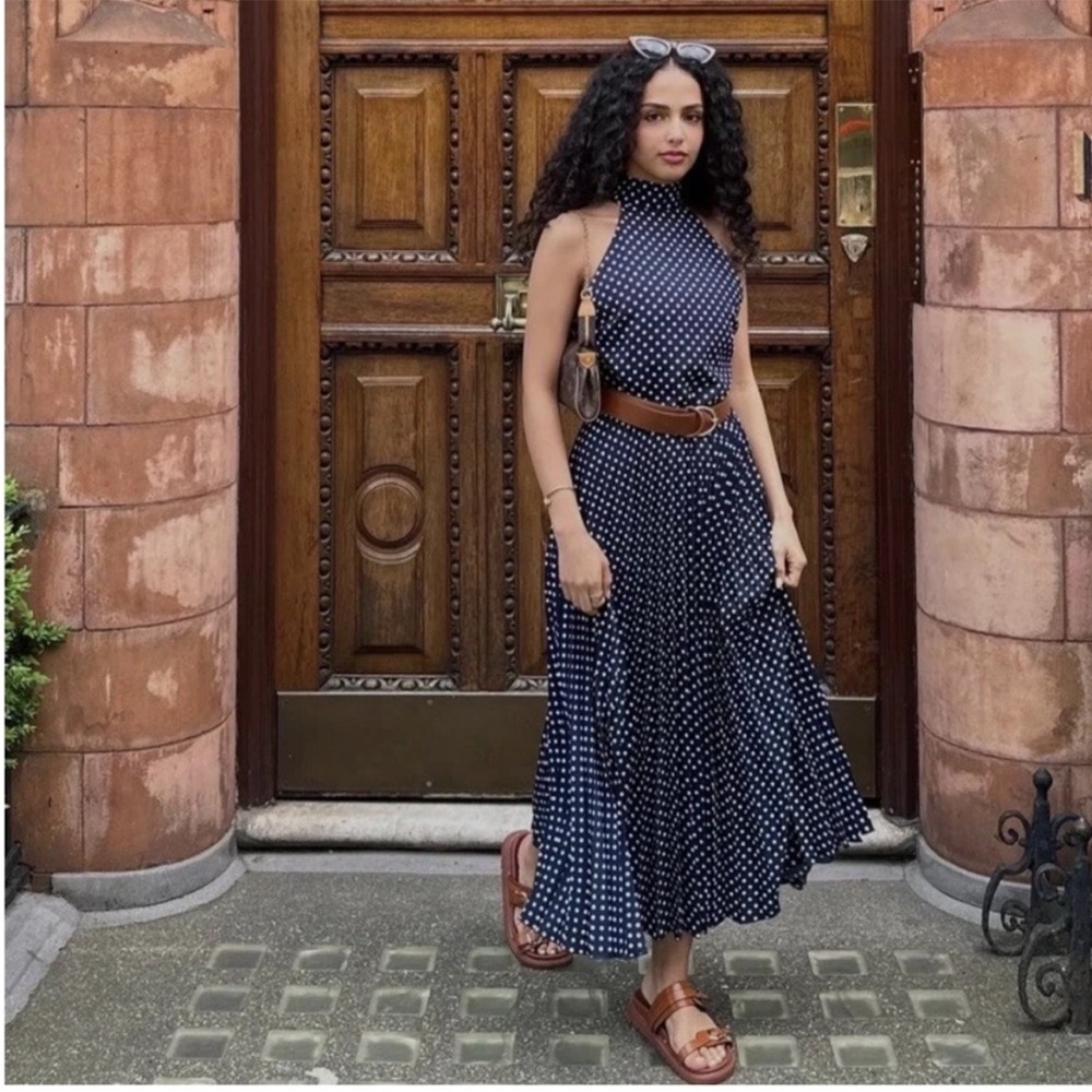 Zara Navy Polka Dot Halter Dress